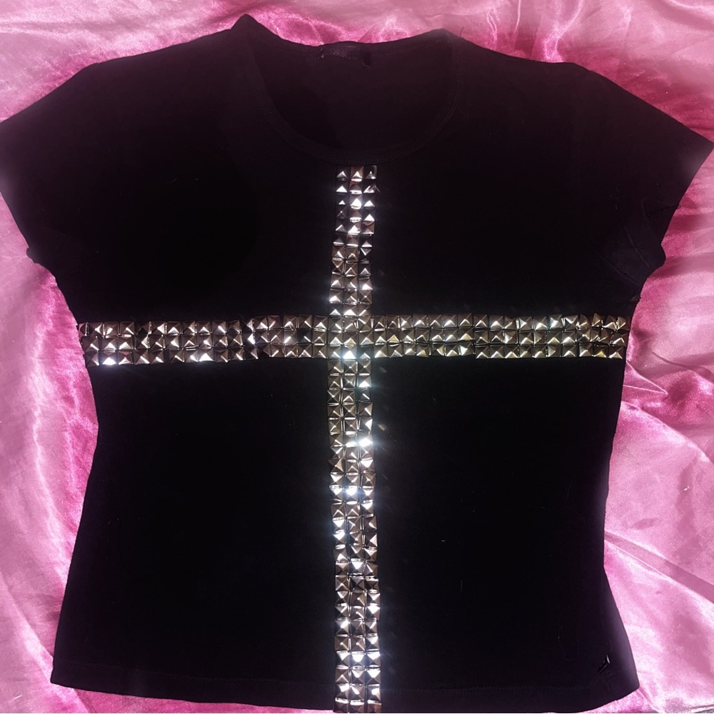 Black Studded Women's Baby Tee
